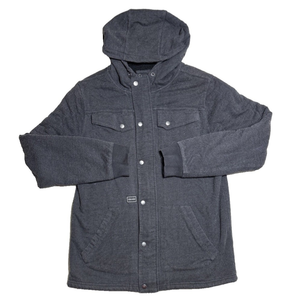Volcom Sherpa Lined Full Zip Snap Hoodie Mens Medium Gray Skater Jacket